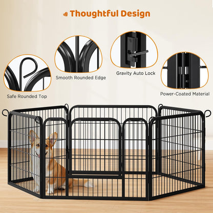 Yaheetech 24" H 6-Panel Extra Wide Dog Playpen W/Door for Indoor Outdoor | Heavy Duty Metal Frame, Secure Latch Gate, Tool-Free Assembly, Portable for Yard RV Camping, Ideal for Small & Medium Pets
