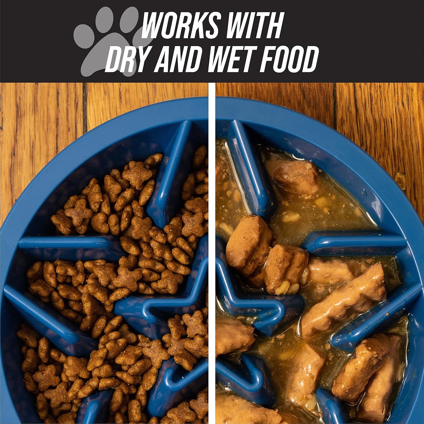 Slow Feeder Dog Bowl (2 Cup) - Puzzle Dog Food Bowl with Feeder Holes, Fits Elevated Pet Feeders, Slow Eating for Large, Medium & Small Sized Breeds - Blue