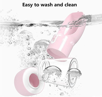 Portable Dog Water Bottle with Food Container Dishwasher Safe-Pink | 3 IN1 Drinking Bottle for Pet Puppy Outdoor Walking Hiking Travel | Leak Proof Dog Water Dispenser with Bowl BPA Free