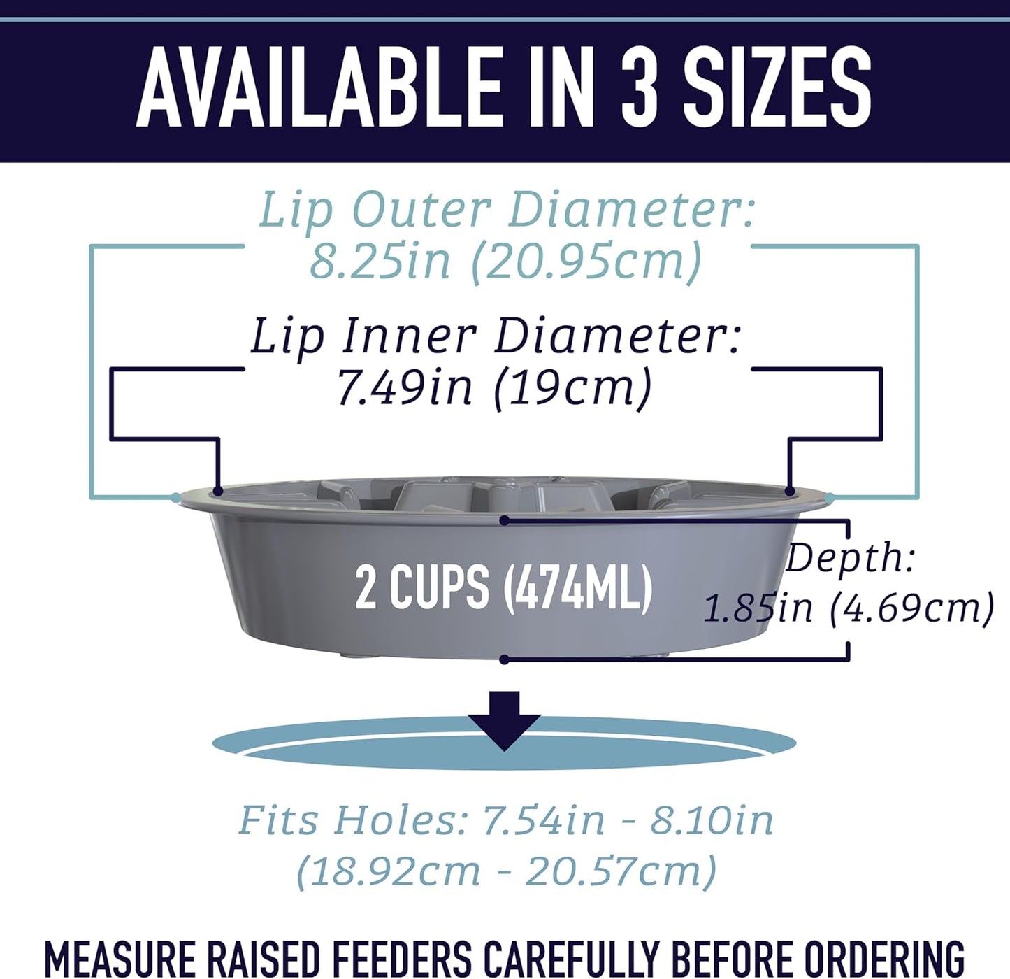 Slow Feeder Dog Bowl (2 Cup) - Puzzle Dog Food Bowl with Feeder Holes, Fits Elevated Pet Feeders, Slow Eating for Large, Medium & Small Sized Breeds - Blue
