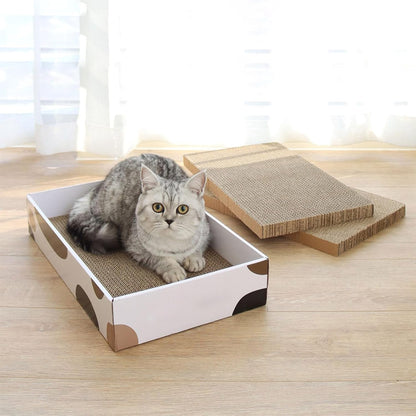 Cat Scratcher Box 17 X 10 In, 3 Reversible Cardboard Pads for Cats | Cat Scratching Bed, Three Scratch Boards, Corrugated Cardboard, Furniture Protection, Indoor Floor Use, Claw Care