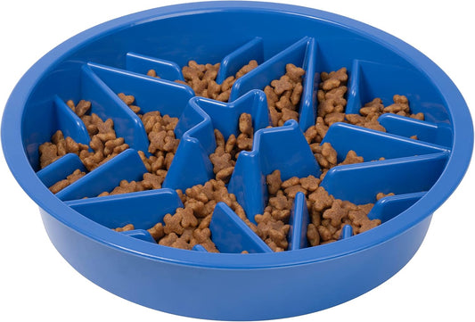 Slow Feeder Dog Bowl (2 Cup) - Puzzle Dog Food Bowl with Feeder Holes, Fits Elevated Pet Feeders, Slow Eating for Large, Medium & Small Sized Breeds - Blue