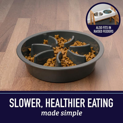 Slow Feeder Dog Bowl (2 Cup) - Puzzle Dog Food Bowl with Feeder Holes, Fits Elevated Pet Feeders, Slow Eating for Large, Medium & Small Sized Breeds - Blue